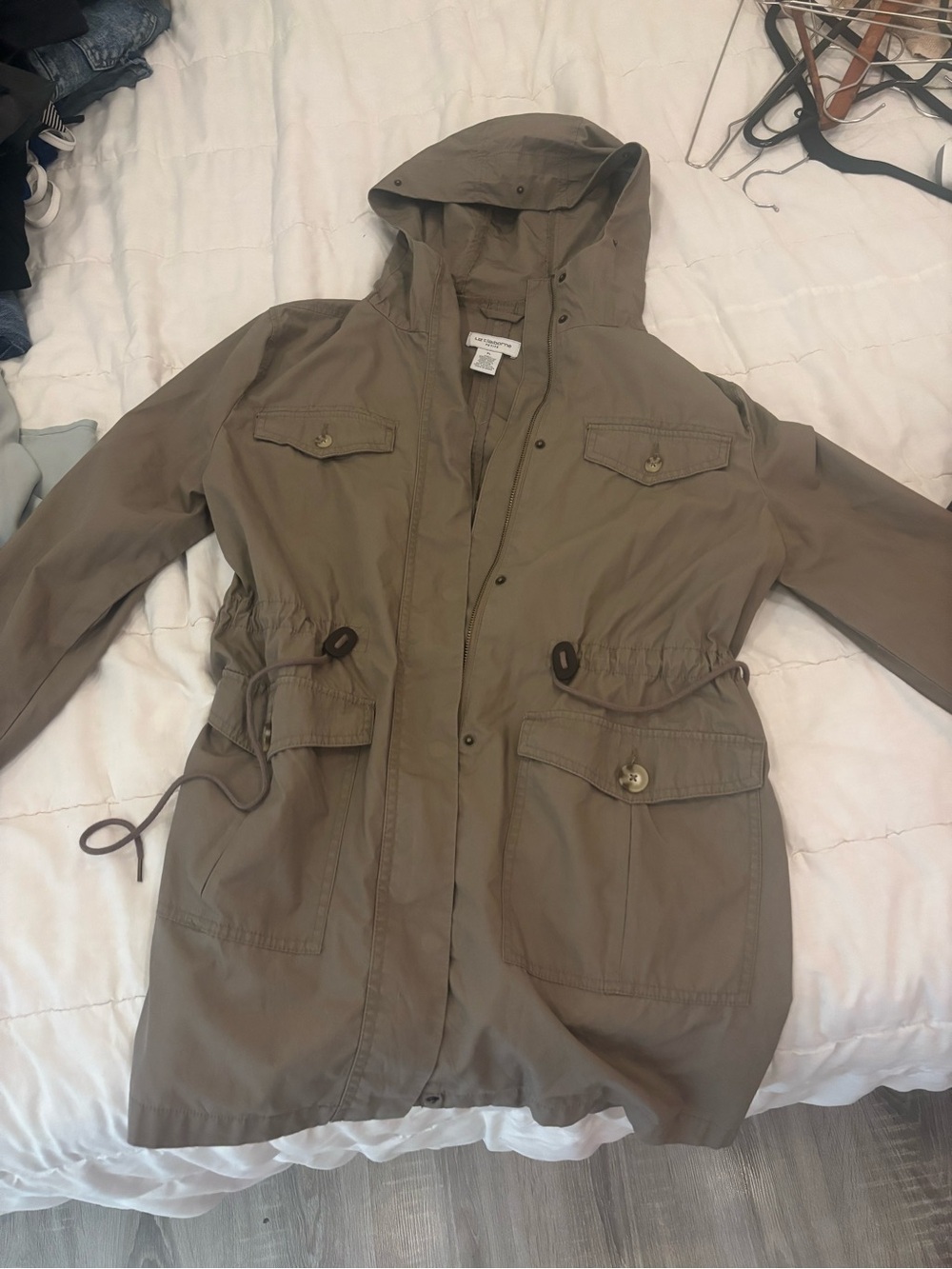 Liz Claiborne Hooded Utility Anorak Jacket - Taupe